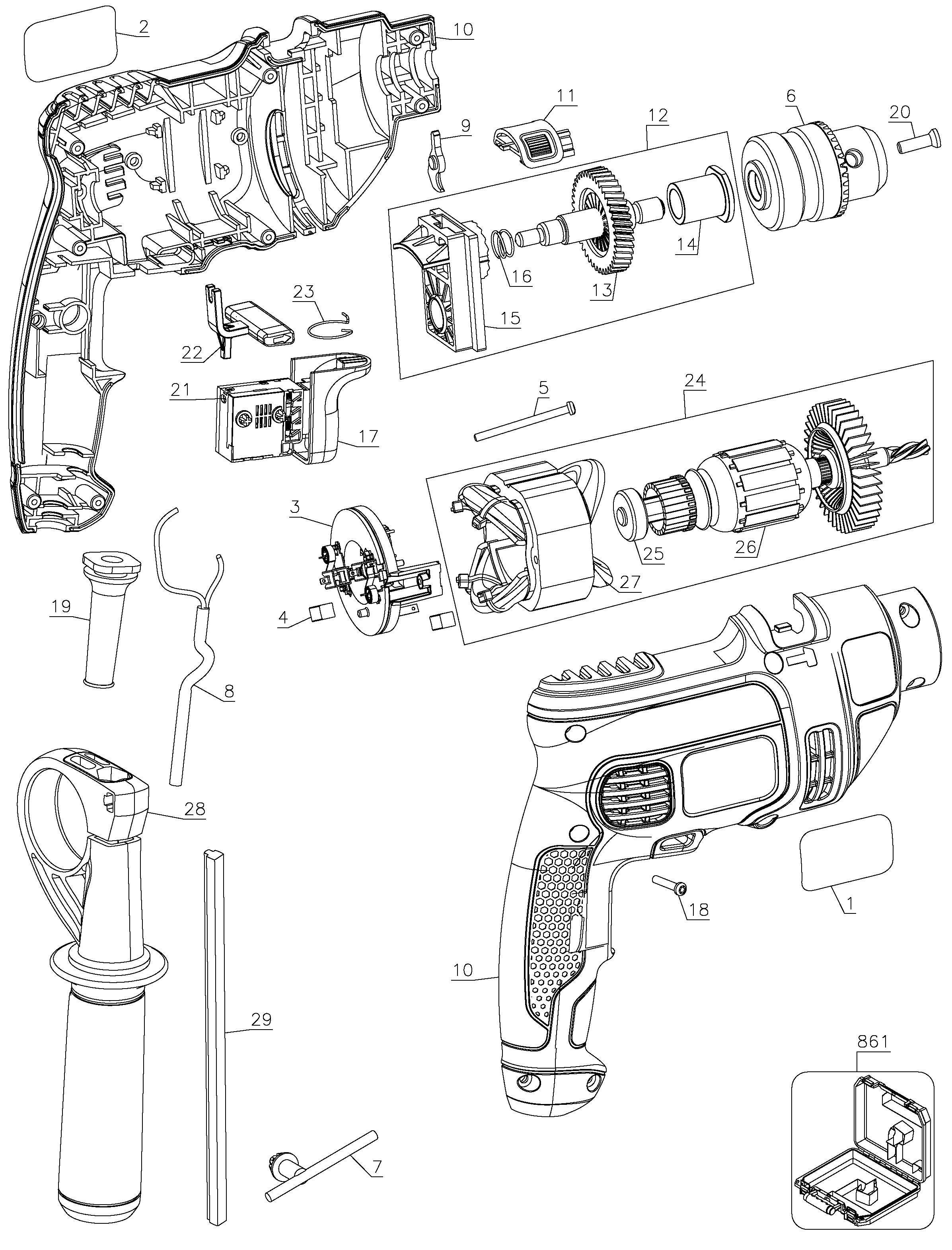 Page A Diagram and Parts List for TM505-AR 2 Black and Decker Hammer Drill